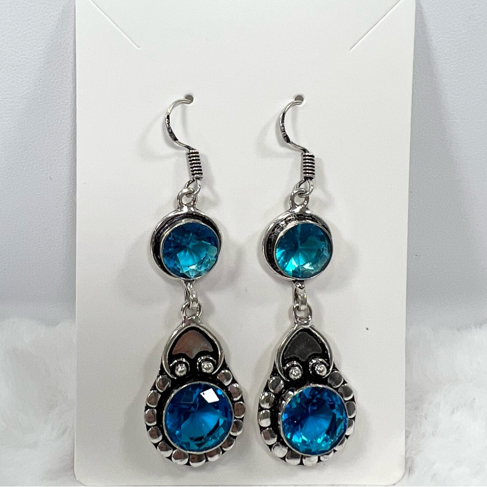 Blue Topaz 925 Synthetic Gemstone Earrings